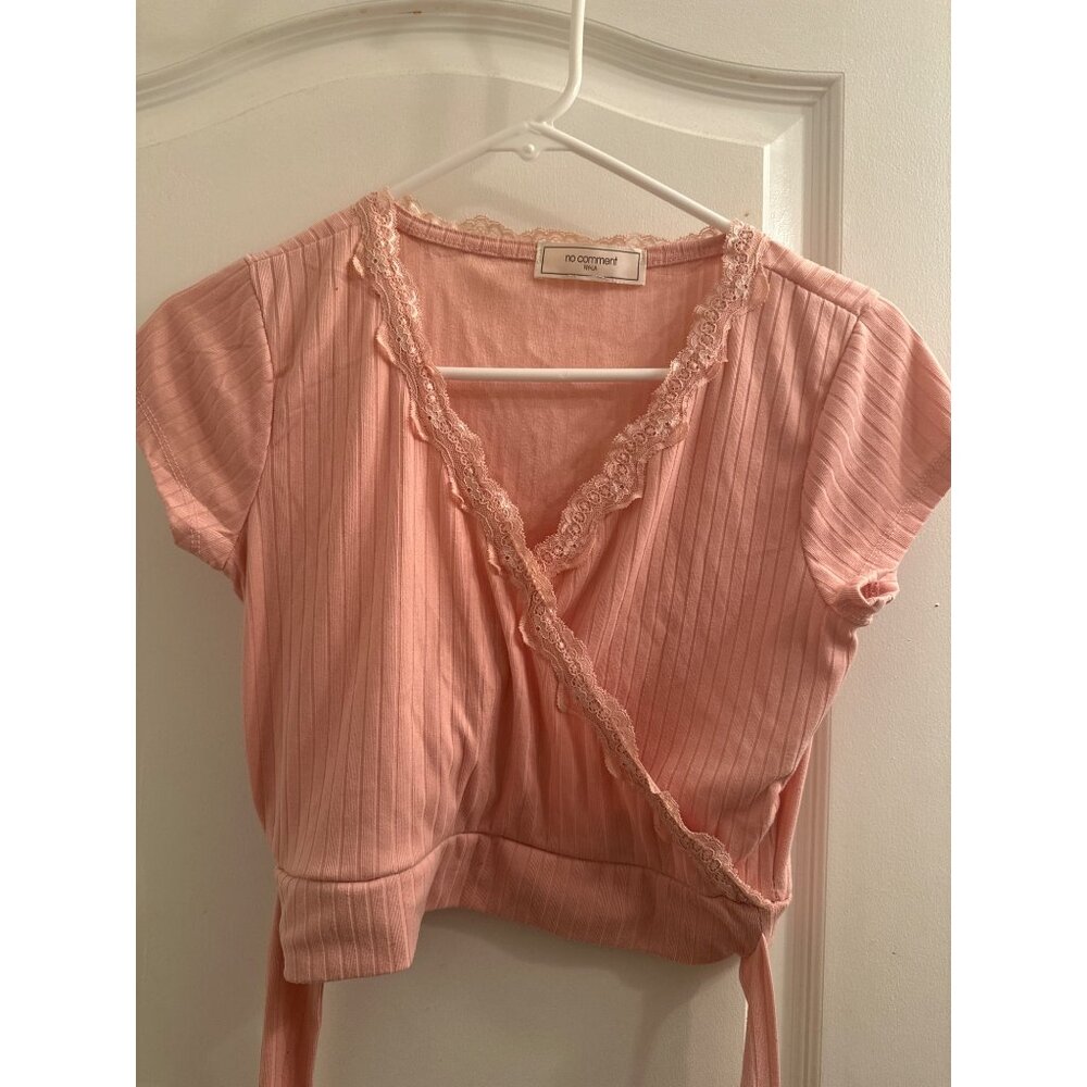 No Comment NY-LA Pink Ribbed Wrap Top Size‎ M